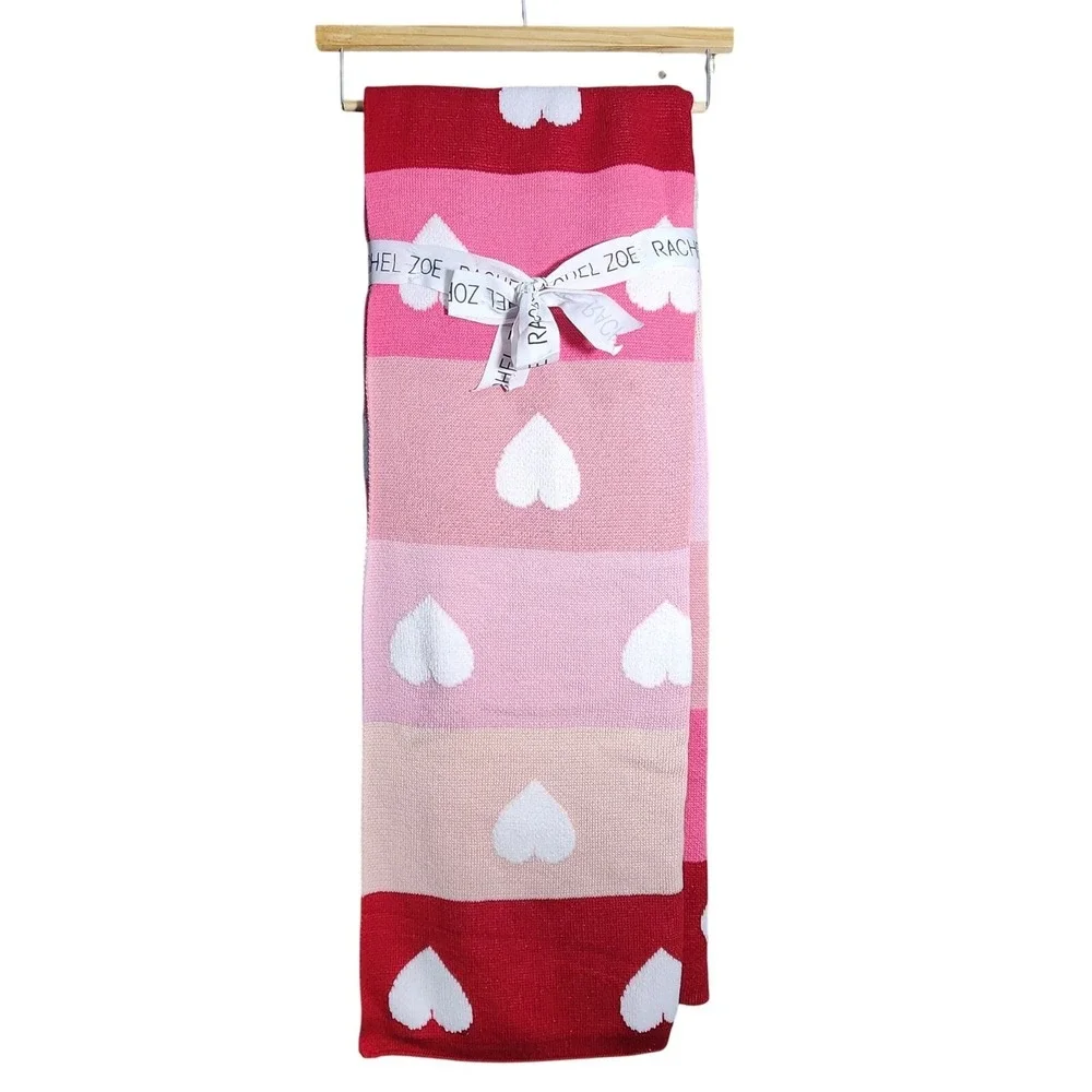Zoe Rachel Cotton Blend Knit Throw Blanket Heart Color Block Pink Red 50x70